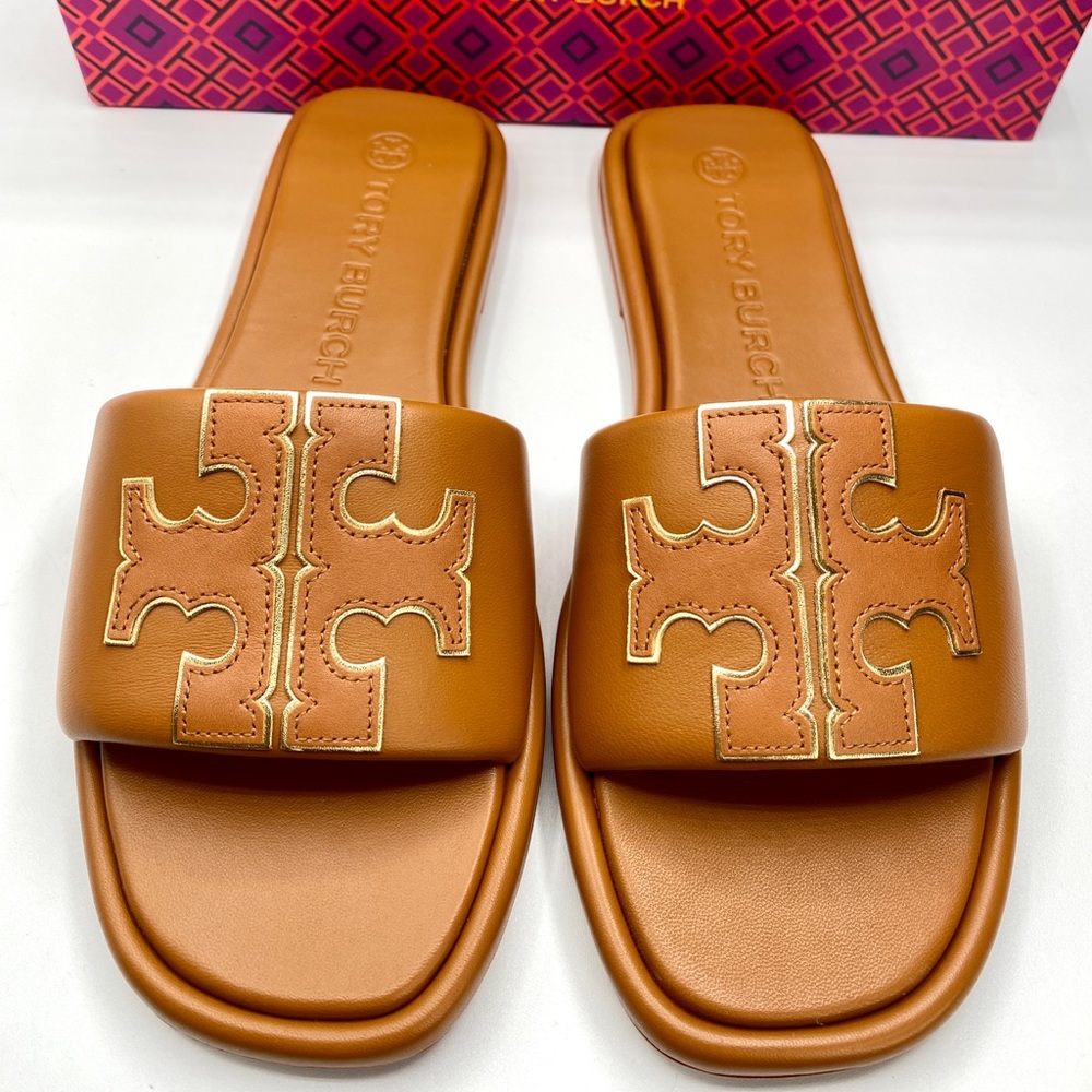 Tory Burch Women’s Double T Sport Slide SIZE 7 Color Aged Camello NWB